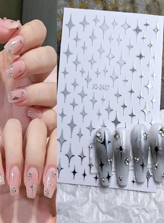 BSBTBZ 6Sheets Heart Star Nail Art Stickers 3D French Silver Glitter Nail Decals Designer Nail Supplies Metallic Silver Star Love Hearts Nail Designs Sticker for Women DIY Nail Decorations Accessories Crafts - Image 5
